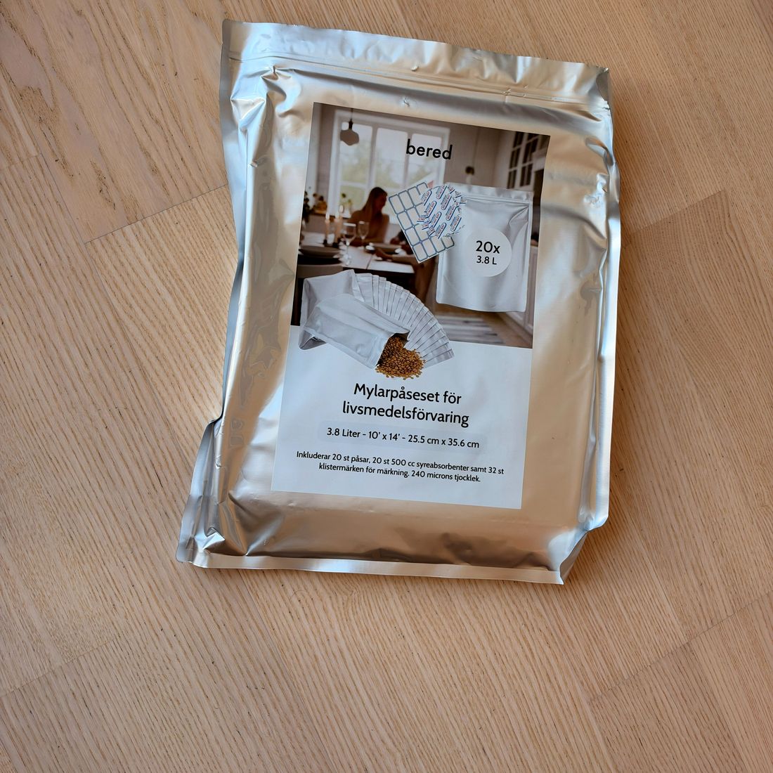 20 mylarpåsar med syreabsorbenter i Bereds beredskapsväska