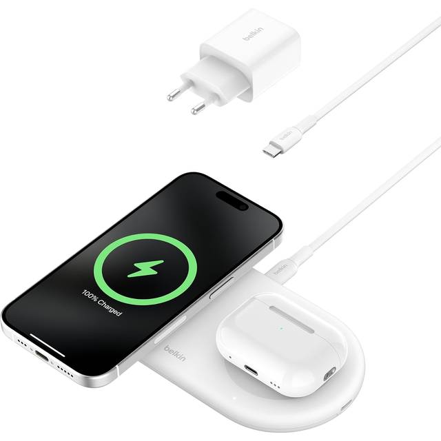 Belkin 2-i-1 trådlös magnetisk laddningsstation Qi2 15W