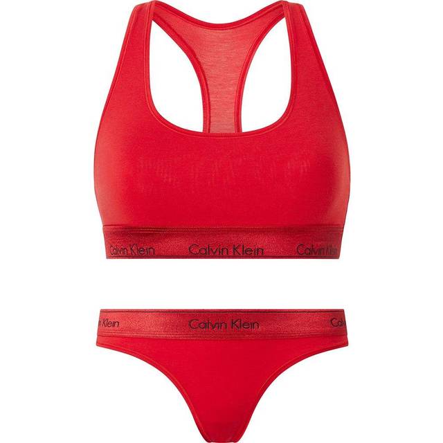 Calvin Klein Modern Cotton Bralette & Thong Set - Rustic Red Metallic