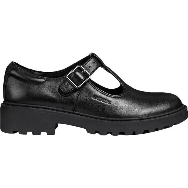 Geox Casey T-Bar, Black Leather