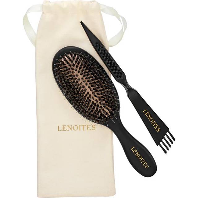 Lenoites Wild Boar Hair Brush With Cleaning Tool Black
