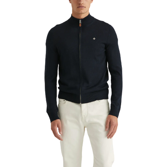 Morris Merino Zip Cardigan - Marinblå