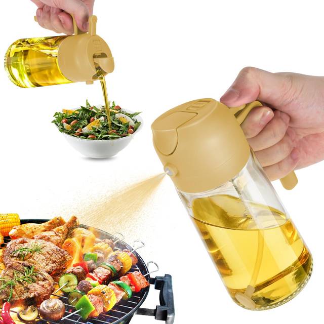 Oljesprayflaska för Airfryer 470ml 2-i-1 Oliedispenser Gul Olje- & Vinägerbehållare