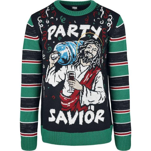 Urban Classics Savior Christmas Sweater Black/X-Mas Green