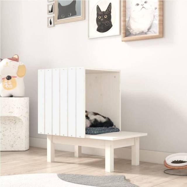 vidaXL Katthus Vit 60x36x60cm Massivt Furu